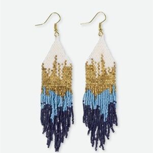 Ink & Alloy ~ Claire Ombre Beaded Fringe Earrings Blue, Gold & White